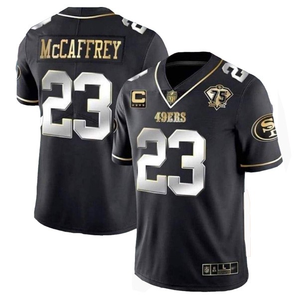 Men's Black/Gold San Francisco 49ers #23 Christian McCaffrey With C Patch Vapor Untouchable Limited Stitched Football Jersey